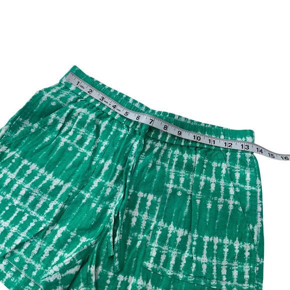 J.Crew Women Size XXS Green Tie-Dye Linen Blend Elastic Waist Short Shorts - Picture 5 of 13